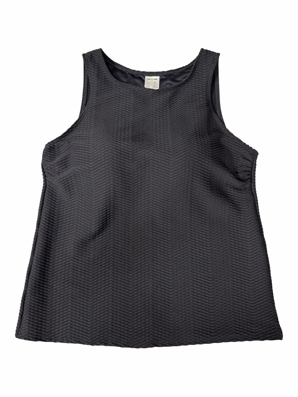Lands' End Black Women's Tankini Swim Top with Shelf Bra 16L Textured